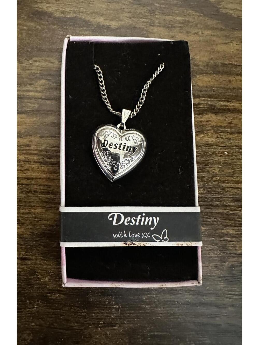 Love Lockets Silver tone Engraved Destiny Necklace